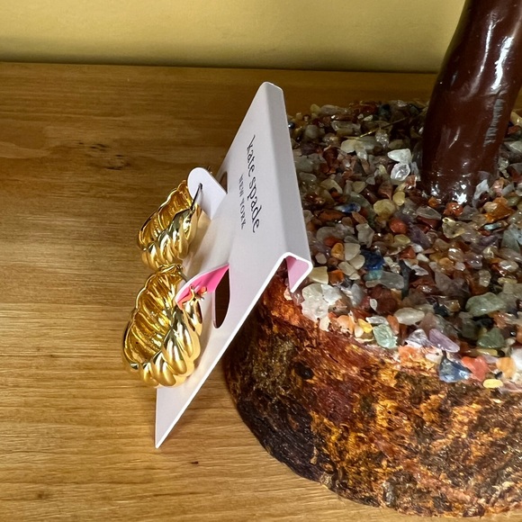 Kate Spade French Twist Gold-Tone Huggie Hoop Earrings w/ Light Pink Dust Cover - Picture 8 of 10